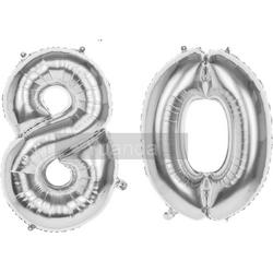 80 Jaar Folie Ballonnen Zilver - Happy Birthday - Foil Balloon - Versiering - Verjaardag - Man / Vrouw - Feest - Inclusief Opblaas Stokje & Clip - XL - 115 cm