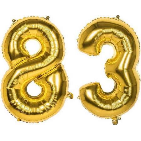 83 Jaar Folie Ballonnen Goud - Happy Birthday - Foil Balloon - Versiering - Verjaardag - Man / Vrouw - Feest - Inclusief Opblaas Stokje & Clip - XXL - 115 cm