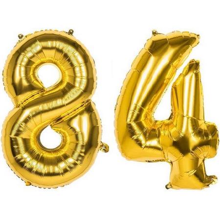 84 Jaar Folie Ballonnen Goud - Happy Birthday - Foil Balloon - Versiering - Verjaardag - Man / Vrouw - Feest - Inclusief Opblaas Stokje & Clip - XXL - 115 cm