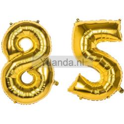 85 Jaar Folie Ballonnen Goud - Happy Birthday - Foil Balloon - Versiering - Verjaardag - Man / Vrouw - Feest - Inclusief Opblaas Stokje & Clip - XXL - 115 cm