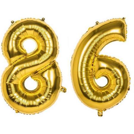 86 Jaar Folie Ballonnen Goud - Happy Birthday - Foil Balloon - Versiering - Verjaardag - Man / Vrouw - Feest - Inclusief Opblaas Stokje & Clip - XXL - 115 cm