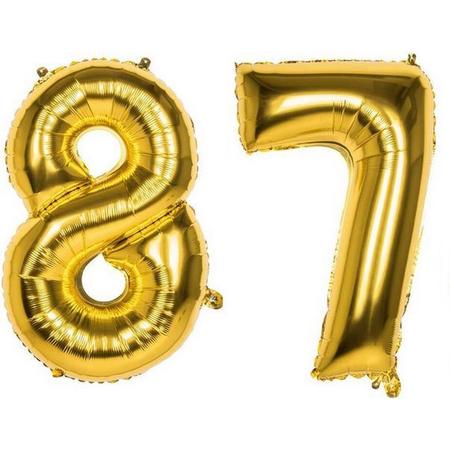 87 Jaar Folie Ballonnen Goud - Happy Birthday - Foil Balloon - Versiering - Verjaardag - Man / Vrouw - Feest - Inclusief Opblaas Stokje & Clip - XXL - 115 cm