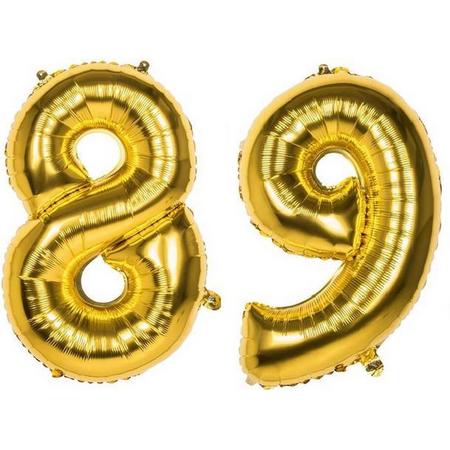 89 Jaar Folie Ballonnen Goud - Happy Birthday - Foil Balloon - Versiering - Verjaardag - Man / Vrouw - Feest - Inclusief Opblaas Stokje & Clip - XXL - 115 cm