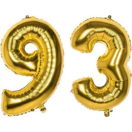 93 Jaar Folie Ballonnen Goud - Happy Birthday - Foil Balloon - Versiering - Verjaardag - Man / Vrouw - Feest - Inclusief Opblaas Stokje & Clip - XXL - 115 cm