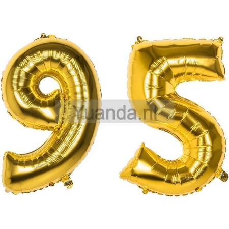 95 Jaar Folie Ballonnen Goud - Happy Birthday - Foil Balloon - Versiering - Verjaardag - Man / Vrouw - Feest - Inclusief Opblaas Stokje & Clip - XXL - 115 cm