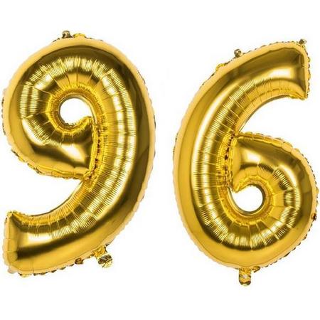 96 Jaar Folie Ballonnen Goud - Happy Birthday - Foil Balloon - Versiering - Verjaardag - Man / Vrouw - Feest - Inclusief Opblaas Stokje & Clip - XXL - 115 cm