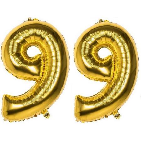 99 Jaar Folie Ballonnen Goud - Happy Birthday - Foil Balloon - Versiering - Verjaardag - Man / Vrouw - Feest - Inclusief Opblaas Stokje & Clip - XXL - 115 cm