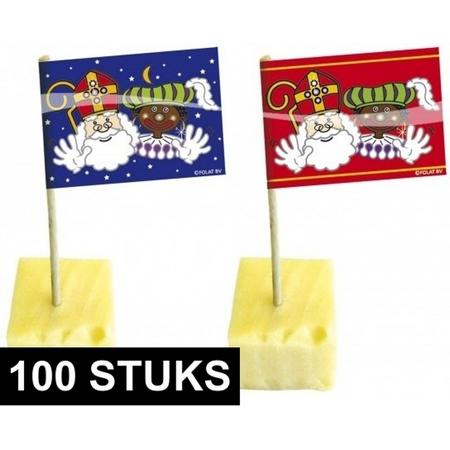 100x Cocktailprikkers Sinterklaas - Feest prikkers Sint en Piet 100 stuks