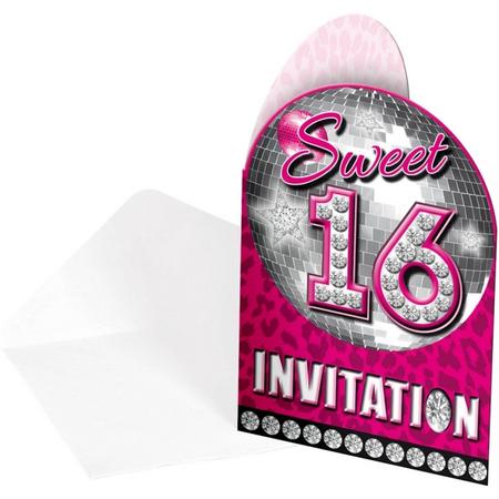 16x Sweet 16 uitnodigingskaarten - Feest  uitnodigingen