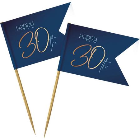 Cocktailprikkers - 30 jaar - Luxe - Blauw, goud - 36st