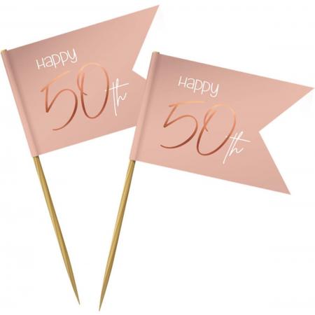 Cocktailprikkers - 50 jaar - Luxe - Roze, roségoud - 36st