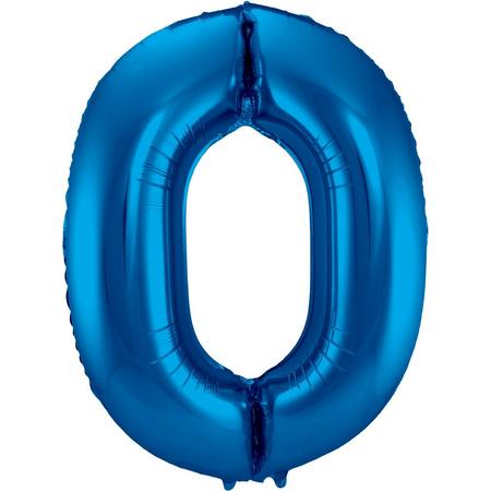 Folie ballon nummer 0 - blauw - 86cm