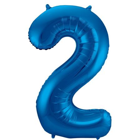 Folie ballon nummer 2 - blauw - 86cm
