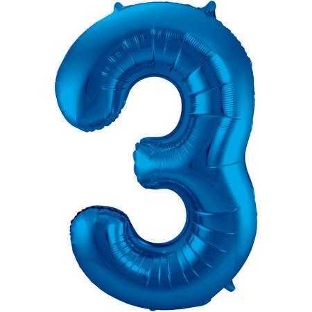 Folie ballon nummer 3 - blauw - 86cm