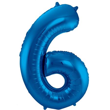 Folie ballon nummer 6 - blauw - 86cm