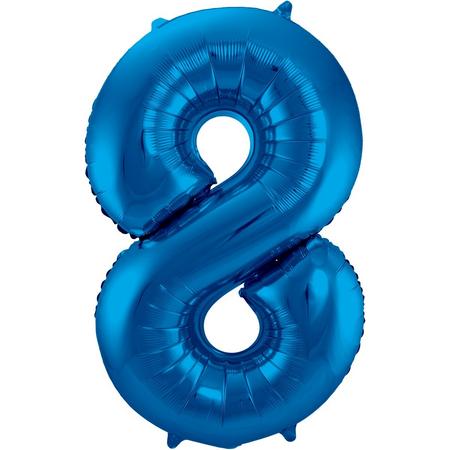 Folie ballon nummer 8 - blauw - 86cm