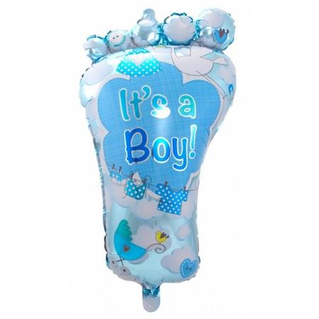 Folieballon voetje geboorte jongen 70 cm - babyshower versiering