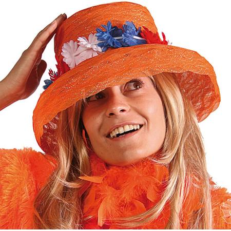 Organza Oranje hoed met Bloemen