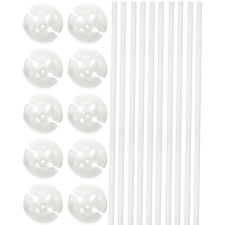 Witte Ballonstokjes met Houders - 10 stuks