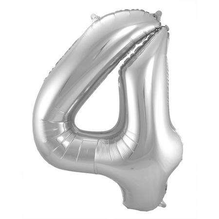 Zilveren Folieballon Cijfer 4 - 86 cm