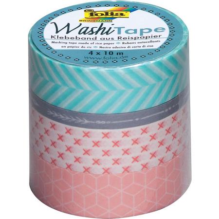 7x Folia washi tape geometrie, pak met 4 stuks in geassorteerde kleuren