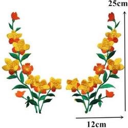 Applicatie bloem - patch - strijkembleem - 25 CM - Geel Oranje