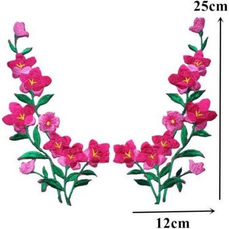 Applicatie bloem - patch - strijkembleem - 25 CM - Roze