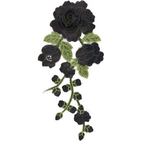 Bloemen Tak - Opnaai Embleem - Patch - Driedimensionaal - Zwart 30 x 13,5 cm
