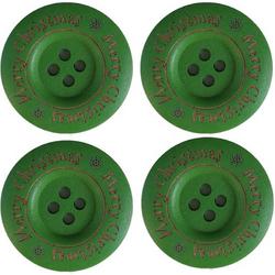 Houten Knoop - Button - Wood - Merry Christmas - 35mm - Groen - 4 stuks