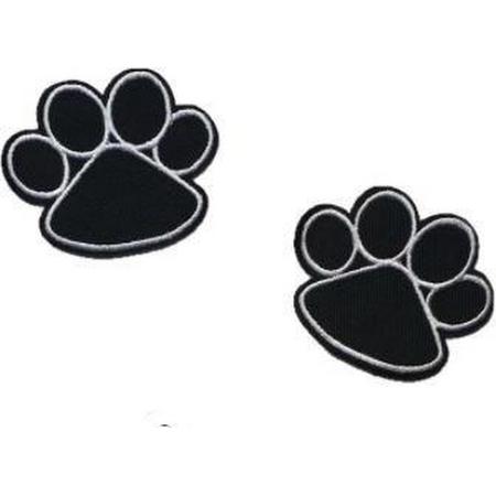 Strijk embleem - applicatie - hondenpootjes - 2 stuks - 5,3 cm - Zwart Wit