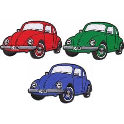 Volkswagen kever applicaties - 3 stuks - Strijk Embleem Patch - set van 3 - VW rood groen blauw - Groot 9,5 cm