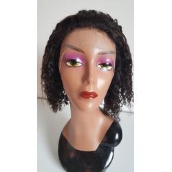 Braziliaanse Remy haren pruik - donkerbruine met lichtbruine krullen 12 inch ( 30,5 cm) - real human hair - echte menselijke haren - front lace wig