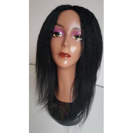 Braziliaanse Remy pruik - black kinky rechte pruik 16 inch - real human hair - echte menselijke haren - none lace wig