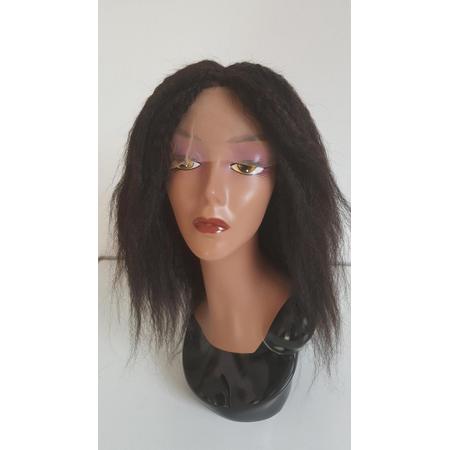 Braziliaanse Remy pruik - donkerbruine kinky rechte pruik 16 inch - real human hair - echte menselijke haren
