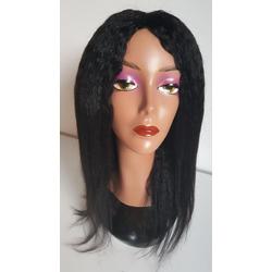 Braziliaanse Remy pruik - donkerbruine kinky rechte pruik 18 inch - real human hair - echte menselijke haren - none lace wig