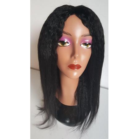 Braziliaanse Remy pruik - donkerbruine kinky rechte pruik 18 inch - real human hair - echte menselijke haren - none lace wig
