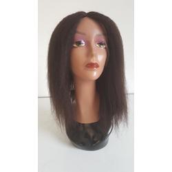 Braziliaanse Remy pruik - donkerbruine kinky rechte pruik 18 inch - real human hair - echte menselijke haren
