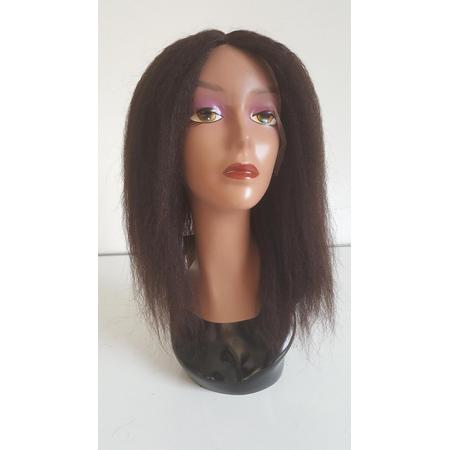 Braziliaanse Remy pruik - donkerbruine kinky rechte pruik 18 inch - real human hair - echte menselijke haren