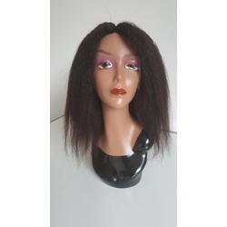 Braziliaanse Remy pruik - donkerbruine kinky rechte pruik 20 inch - real human hair - echte menselijke haren