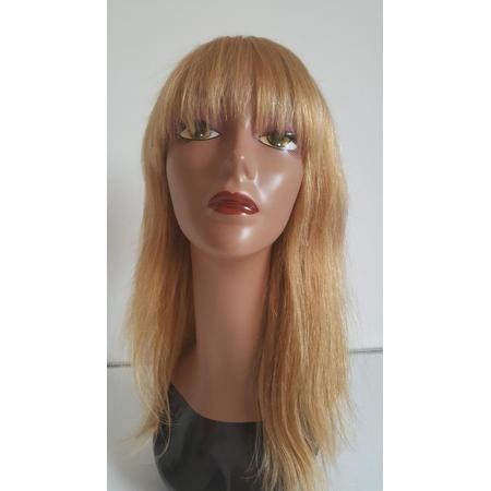 Braziliaanse Remy pruik 16 inch - licht blonde rechte pruik met pony - Braziliaanse pruik - Braziliaanse haren - real human hair -  echte menselijke haren - none lace pruik