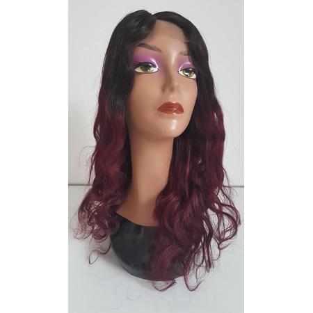 Braziliaanse Remy pruik 16 inch - real human hair - bruine en donkerrode golf haren - Braziliaanse pruik - echt menselijke haren - met kleine (