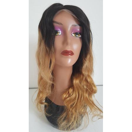 Braziliaanse Remy pruik 18 inch - real human hair - bruine en blonde golf haren - Braziliaanse pruik - echt menselijke haren - met kleine (