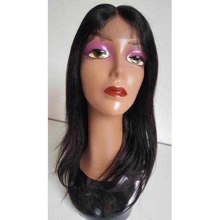 Braziliaanse pruik 16 inch - Braziliaanse haren - real human hair - donkerbruine rechte pruik - Braziliaanse pruik - echte menselijke haren - lijmloze lace front pruik