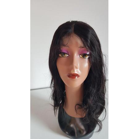 Braziliaanse pruik 16 inch - real human hair - donkerbruine golf haren - echt menselijke haren - met kleine (