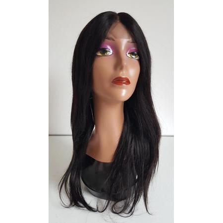 Braziliaanse pruik 18 inch - Braziliaanse haren - real human hair - donkerbruine rechte pruik - Braziliaanse pruik - echte menselijke haren - lijmloze lace front pruik