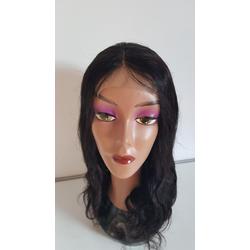 Braziliaanse pruik 18 inch - real human hair - donkerbruine golf haren - echt menselijke haren - met kleine (