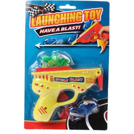 Free And Easy Motorpistool Launching Toy 13 Cm Geel 3-delig