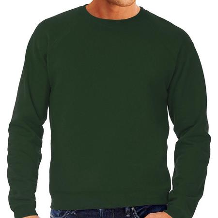 Groene sweater / sweatshirt trui met raglan mouwen en ronde hals voor heren - groen / donkergroen- basic sweaters S (EU 48)