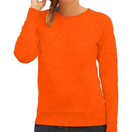 Oranje sweater / sweatshirt trui met raglan mouwen en ronde hals voor dames - basic sweaters - Koningsdag / oranje supporter S (36)