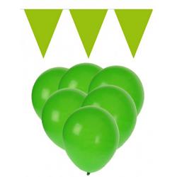 Groene versiering 15 ballonnen met 2 vlaggenlijnen